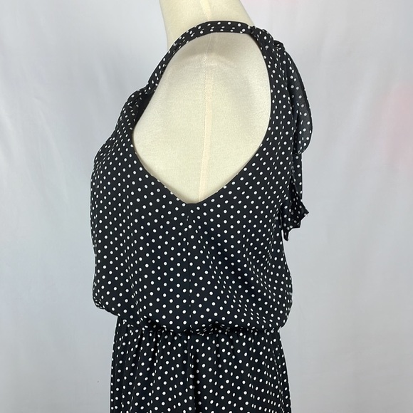 Express Black w/White Polka Dot Blousy Halter Dress w/Keyholes - Size Small - Picture 6 of 16